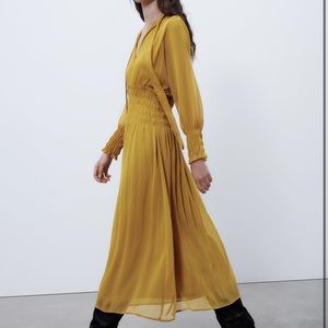 Zara Mustard Elastic Waist Dress
